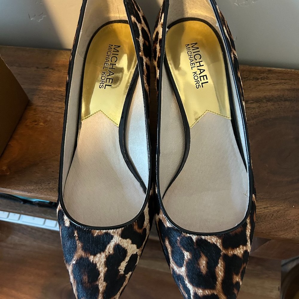 Michael Kors  Leopard Pony Hair Pointed Toe Kitten Heels